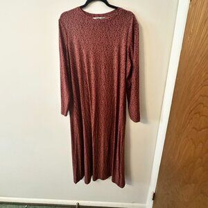 Stretch Midi Length Cotton Dress - Rusty Pink and Black - Size XL